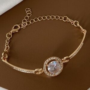 Gold Metal Geometric Rhinestone Gem Bracelet